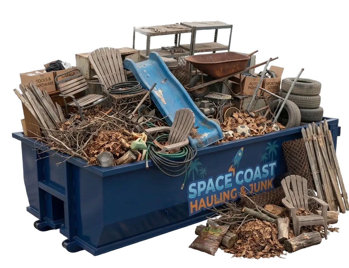 Space Coast Hauling and Junk Dumpster Rental Service for yard clean up